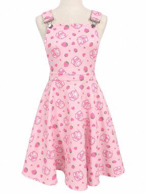 Hot Topic Pink Strawberry Milk Kawaii Pinafore Skater Dress Size Small